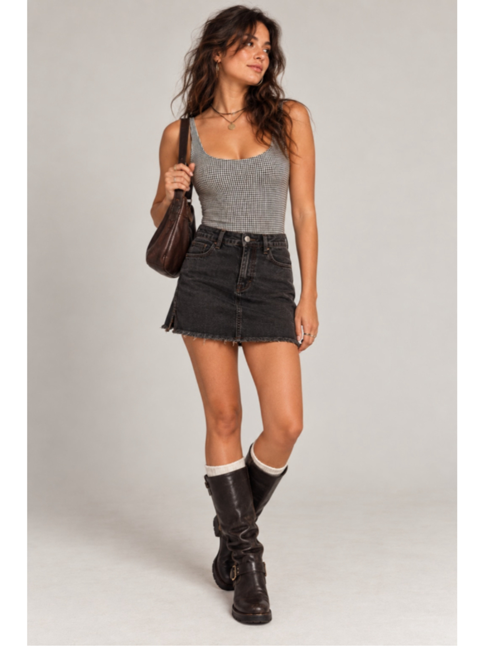 Dynamite Hailey Gingham Scoop Neck Tank Bodysuit - Size M NWT